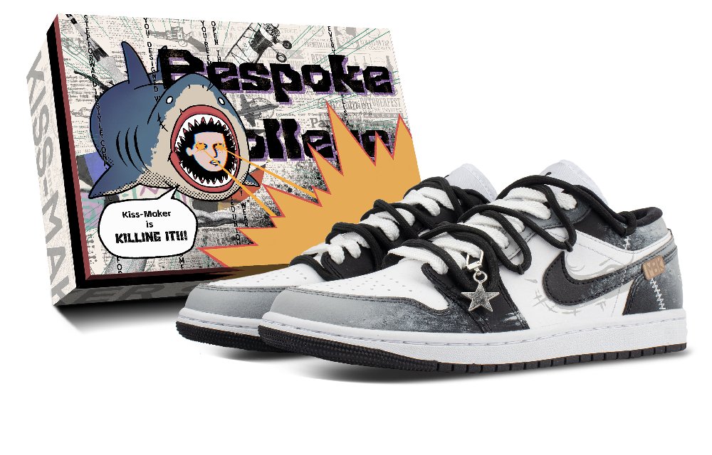 Jordan Air Jordan 1 Slip Resistant Low Top Vintage Basketball Shoes Unisex Black Gray