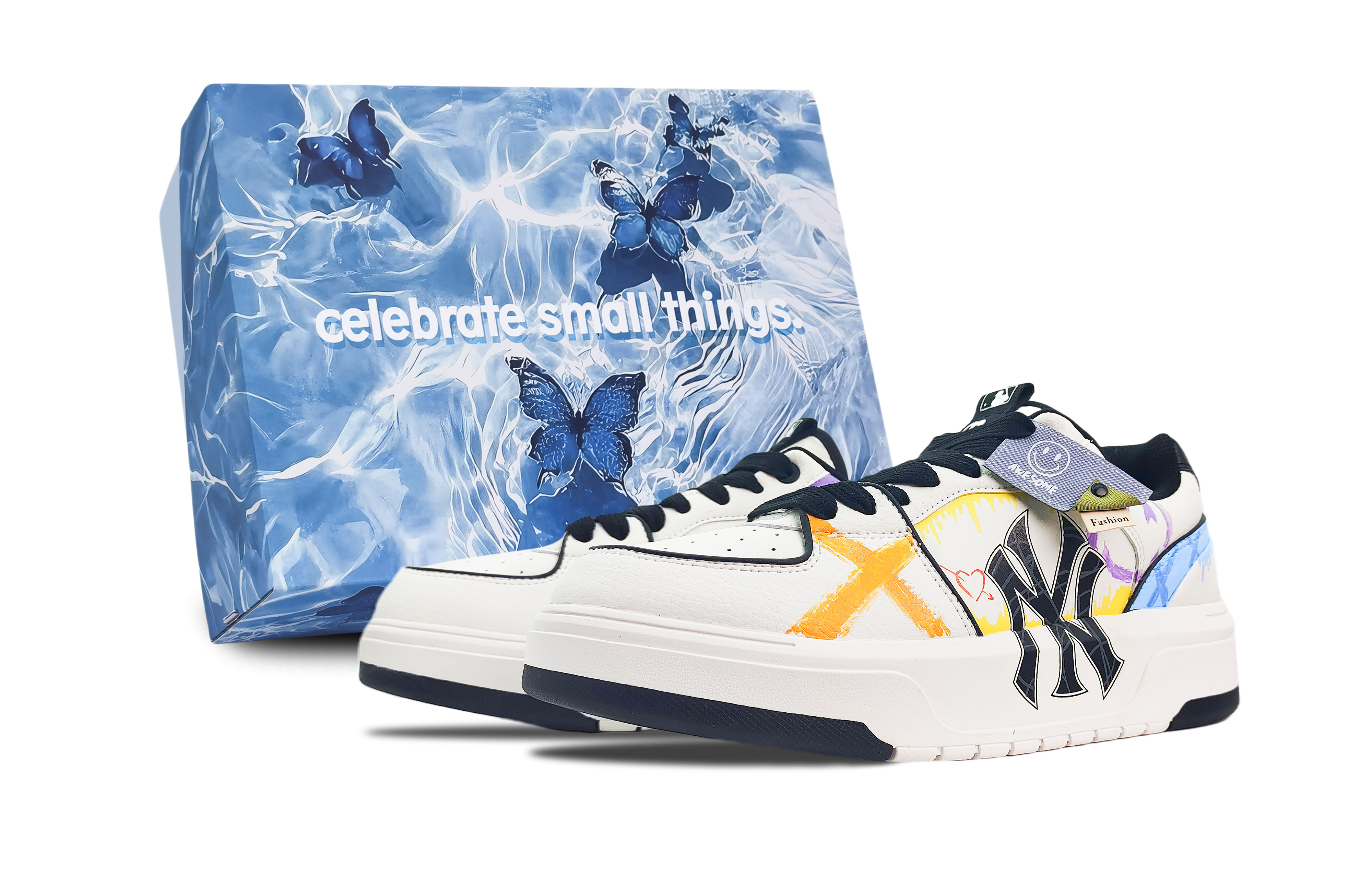 MLB Chunky Liner Low-Top Skateboard Shoes Unisex Black White Yellow