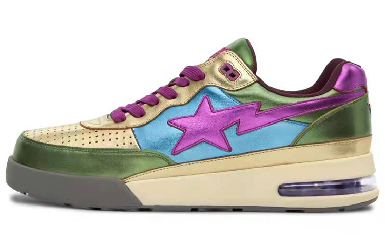 A BATHING APE ROAD STA Stylish Skateboarding Shoes Men's Green Purple Gold