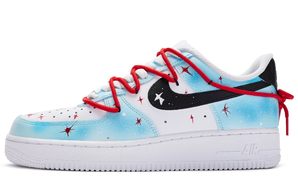 Nike Air Force 1 Low Top Skateboard Shoes Men's Blue White Red Black