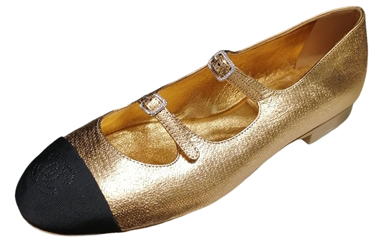 CHANEL Mary Jane Shoes Women's Gold Black