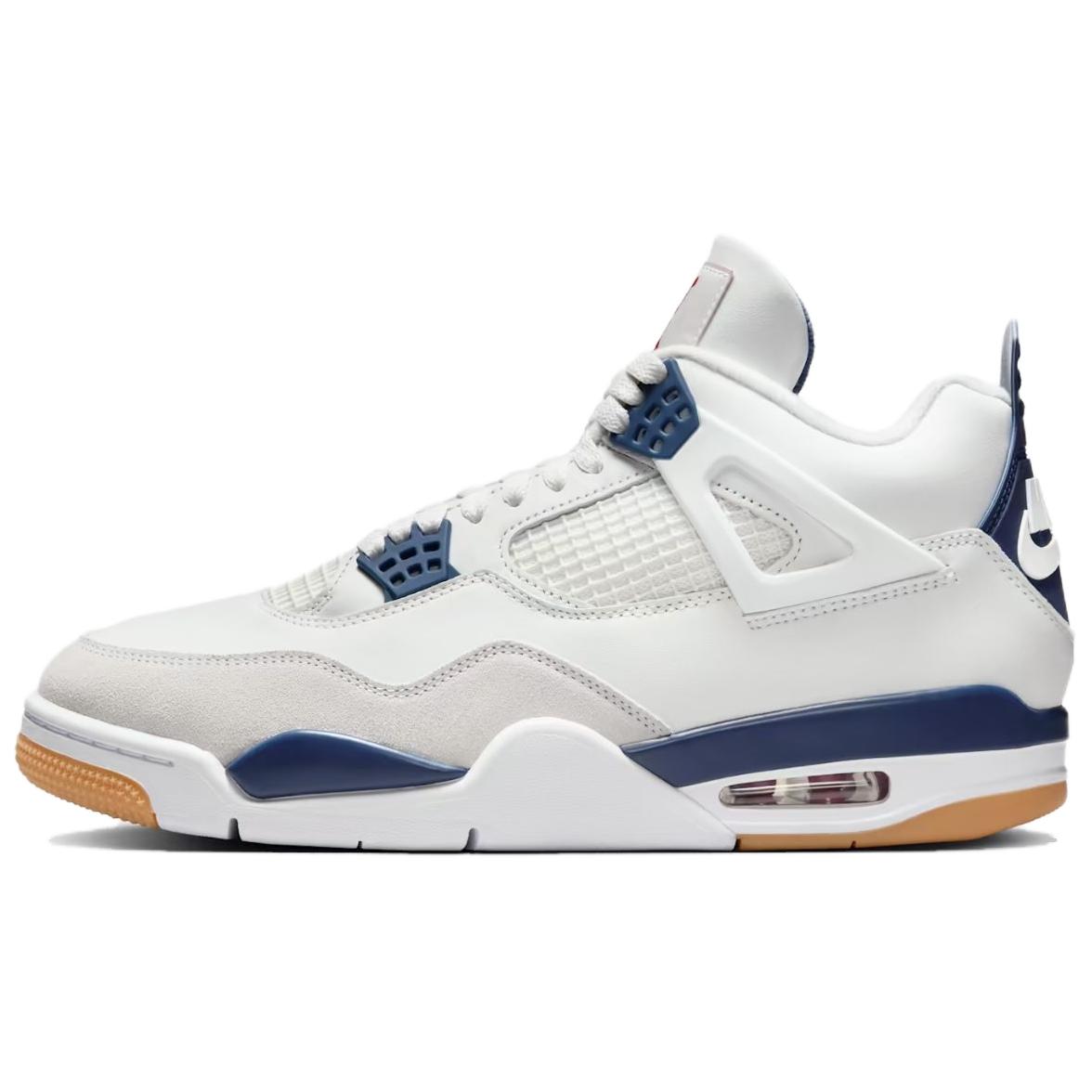 Nike SB x Jordan Air Jordan 4 'Navy' Abrasion Resistant Mid Top Vintage Basketball Shoes Unisex White Blue
