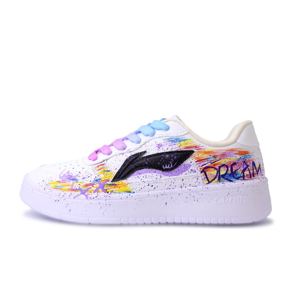 LiNing Pontoon Boats Abrasion Resistant, Lightweight, And Breathable Low Top Skateboard Shoes Unisex White Purple Black