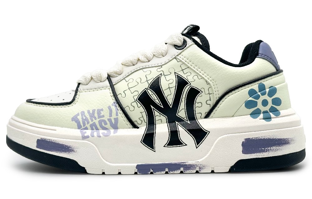 MLB Chunky Liner Wear-Resistant Height Increasing Low-Top Skateboard Shoes Unisex Light Yellow Green