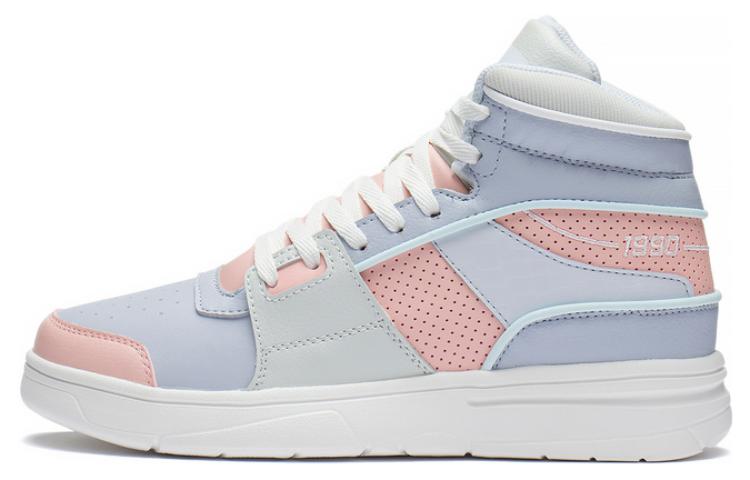 LiNing Retro 90 Cushioned Slip-Resistant High-Top Casual Shoes Women's Blue Pink