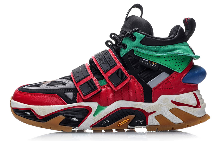LiNing Slip-Resistant Coverage Warm High-Top Vintage Basketball Shoes Men's Black Red Green