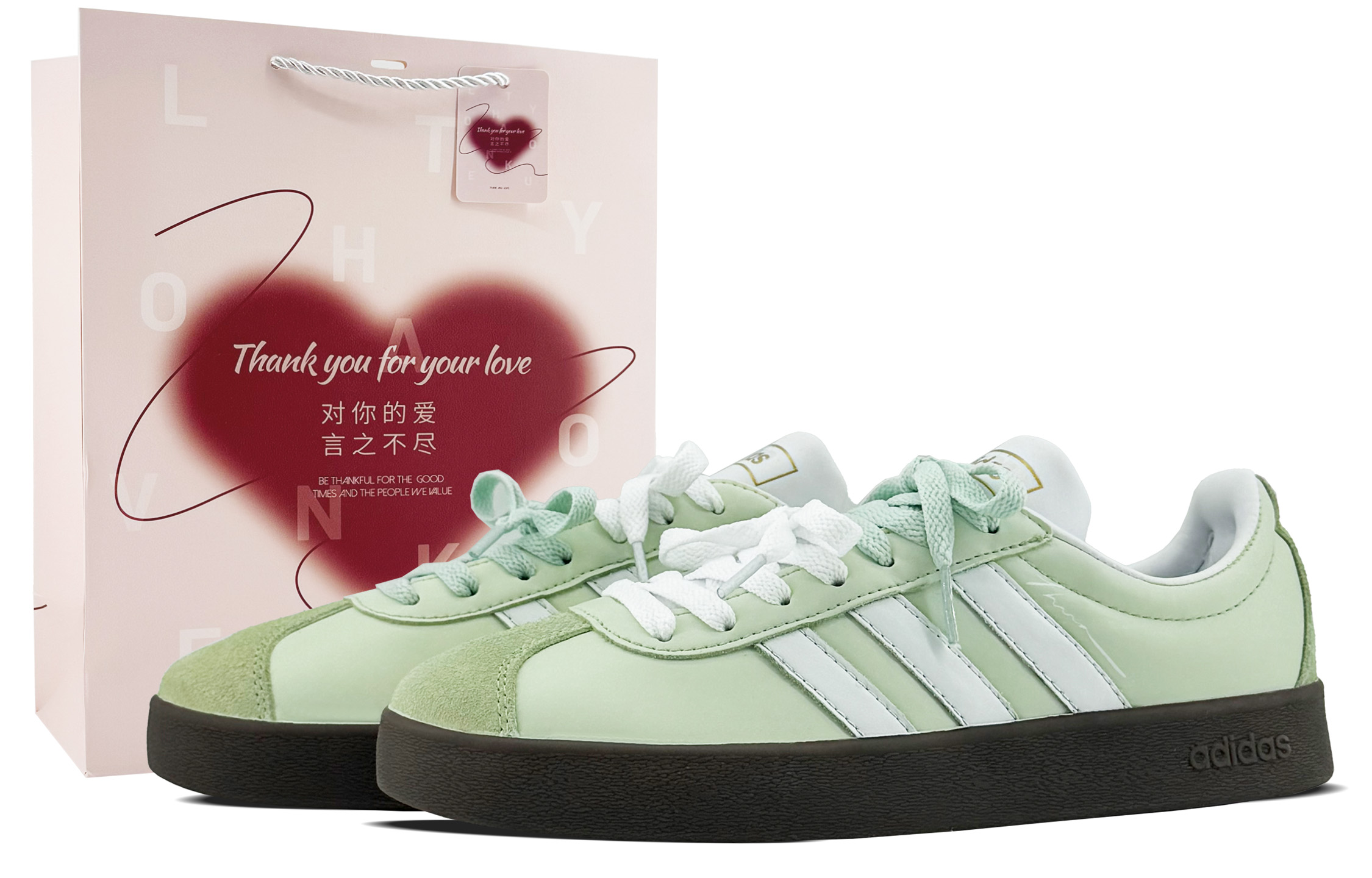 Adidas Neo Vl Court Slip-Resistant Low-Top Skateboard Shoes Unisex Mint Green