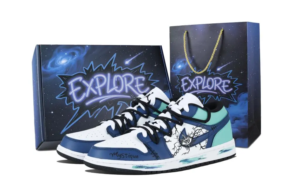 Jordan Air Jordan 1 Mystic Eye Chain Low top Vintage Basketball Shoes Unisex Blue