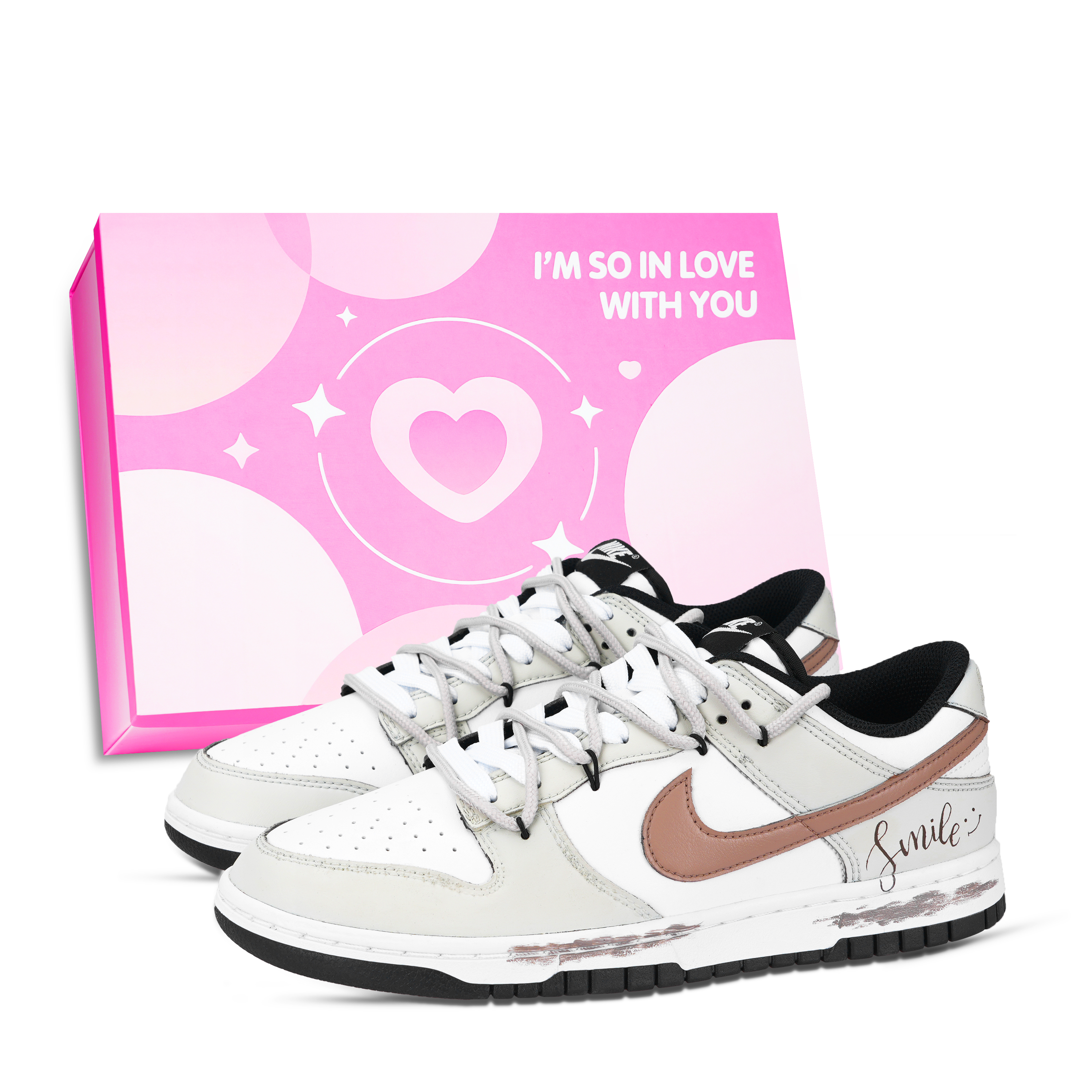 Nike Dunk Smile Coffee Abrasion Resistant Low top Skateboard Shoes Unisex Gray Brown White