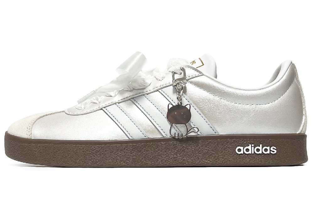 Adidas Vl Court Classic Silver Mist Meowth Abrasion Resistant Low Top Skateboard Shoes Unisex Silver White