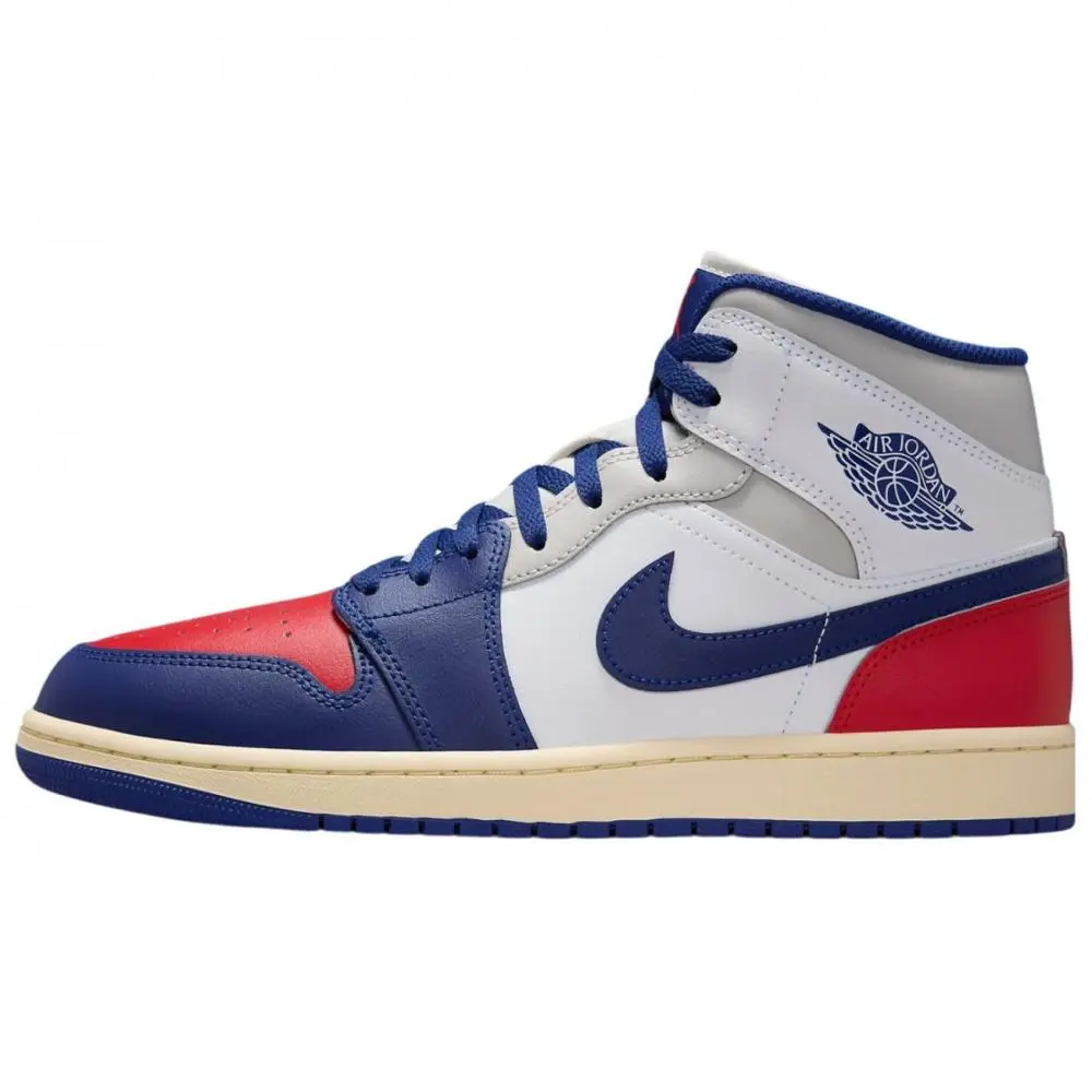 Jordan Air Jordan 1 Slip Resistant Abrasion Resistant Mid top Vintage Basketball Shoes Unisex Blue White