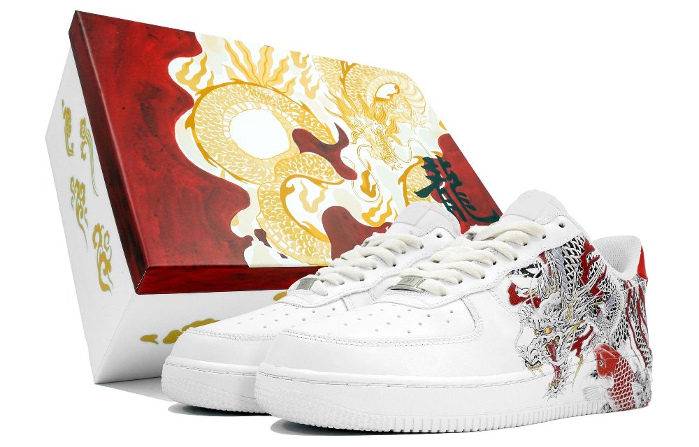 Nike Air Force 1 Kaleidoscope White Dragon Sets Sail Box Coverage Warm Low Top Skateboard Shoes Unisex White Red Black