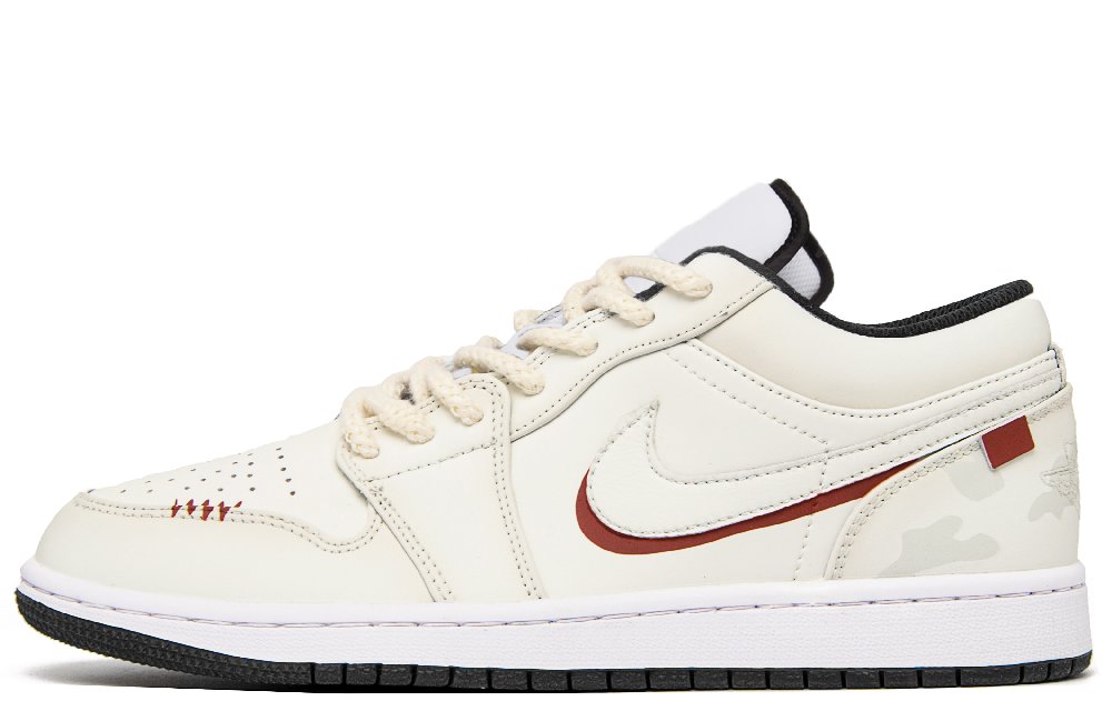 Jordan Air Jordan 1 Mountain Mist Romance Slip Resistant Low Top Vintage Basketball Shoes Men's Beige Red