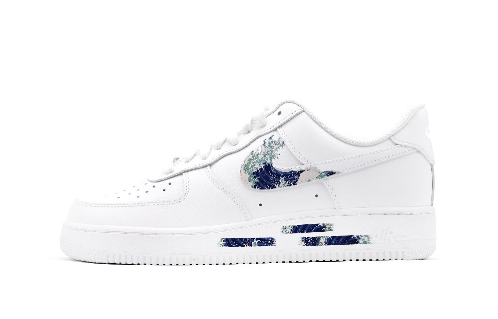 Nike Air Force 1 Ukiyo-E Surfing In Artistic Oil Painting Low-Top Skateboard Shoes Men's White Blue
