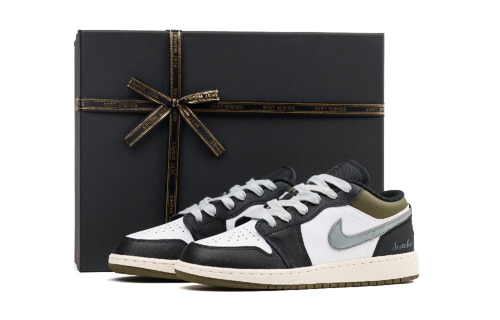 Jordan Air Jordan 1 Cushioning, Wear Resistant Low Top Vintage Basketball Shoes Unisex Army Green