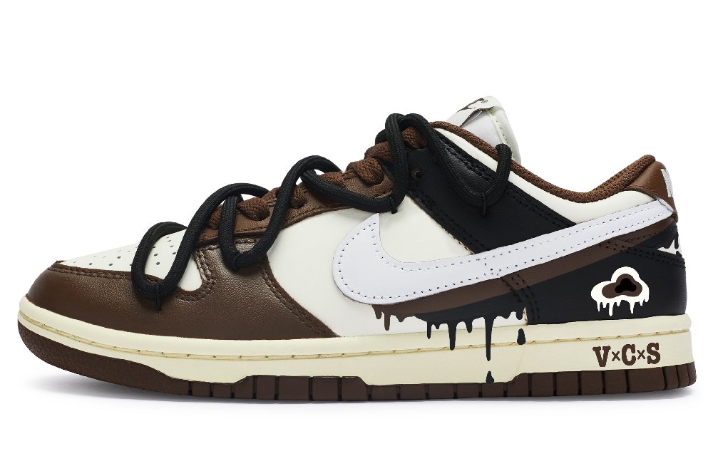 Nike Dunk Anti-Slip Wear-Resistant Low-Top Skateboard Shoes Women's Brown Black White