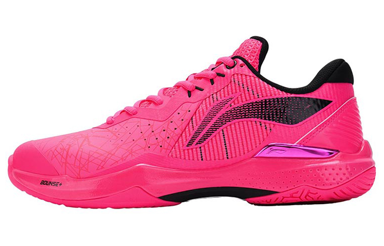 LiNing 䨻 Shock Absorbers Slip Resistant Abrasion Resistant Low top Badminton Shoes Unisex Fluorescent Fruit Pink