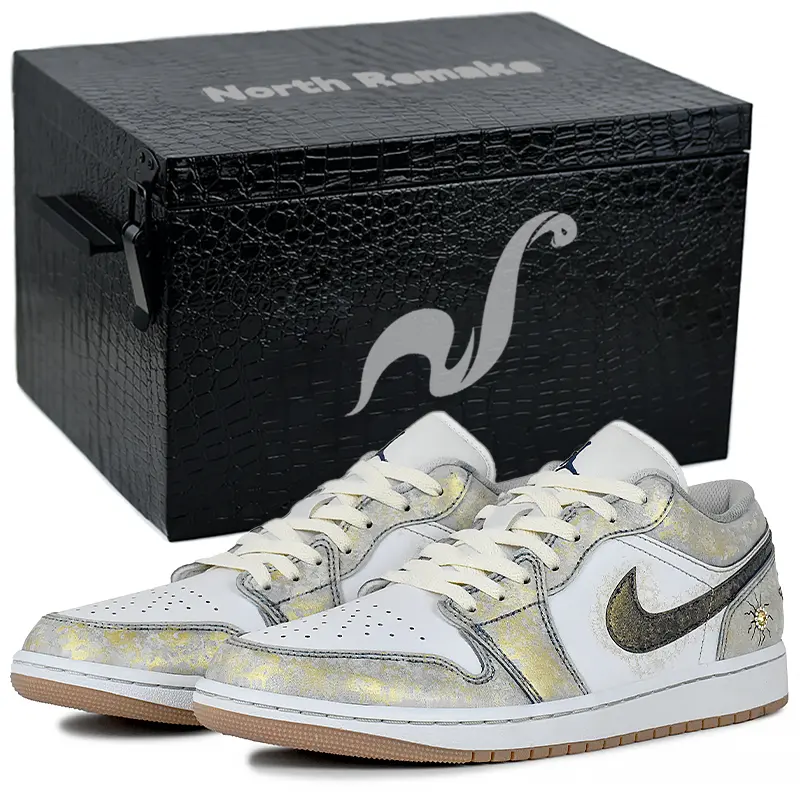Jordan Air Jordan 1 Wear resistant And Lightweight Low Top Vintage Basketball Shoes Men's White gray gold