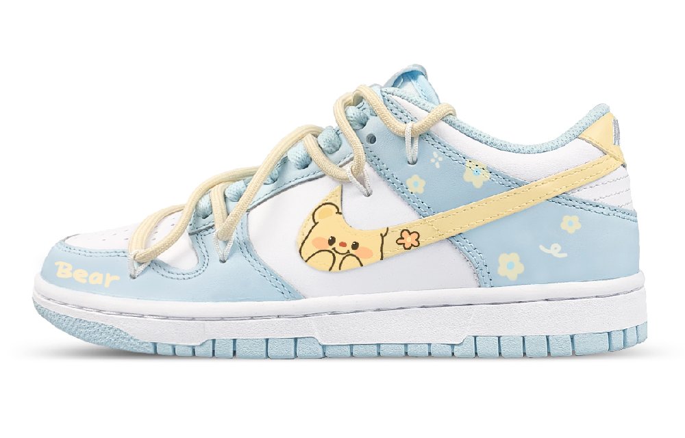 Nike Dunk Slip-Resistant Low-Top Skateboard Shoes GS White Blue Yellow