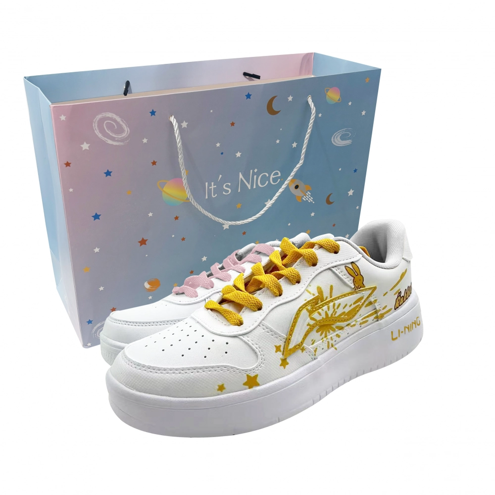 LiNing Pontoon Boats Slip Resistant Cushioning Height Increasing Low top Skateboard Shoes Unisex Yellow Pink Mismatched