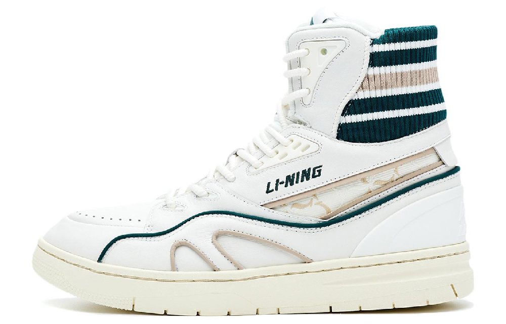 LI NING 1990 Classic Collection Coverage Abrasion Resistant High top Skateboard Shoes Women's Ecru