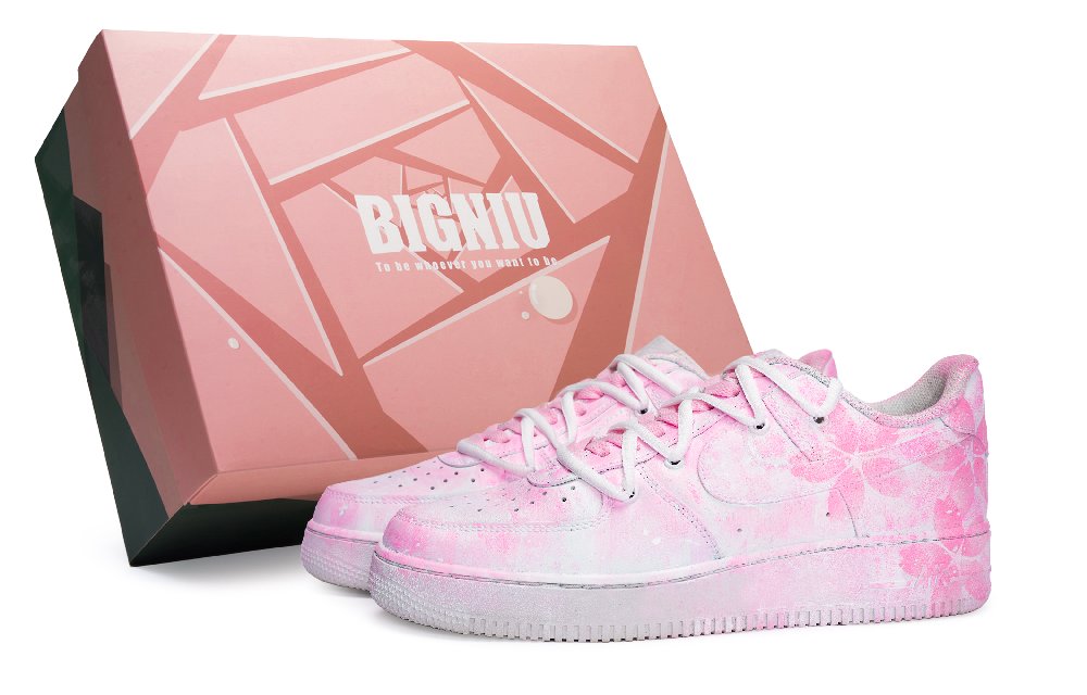 Nike Air Force 1 Unknown Flower Name Slip-Resistant Low-Top Skateboard Shoes Unisex Pink White