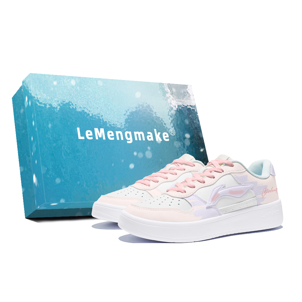 LiNing Pontoon Boats Anti Slip Wear Resistant Low Top Skateboard Shoes Women's White Pink Purple