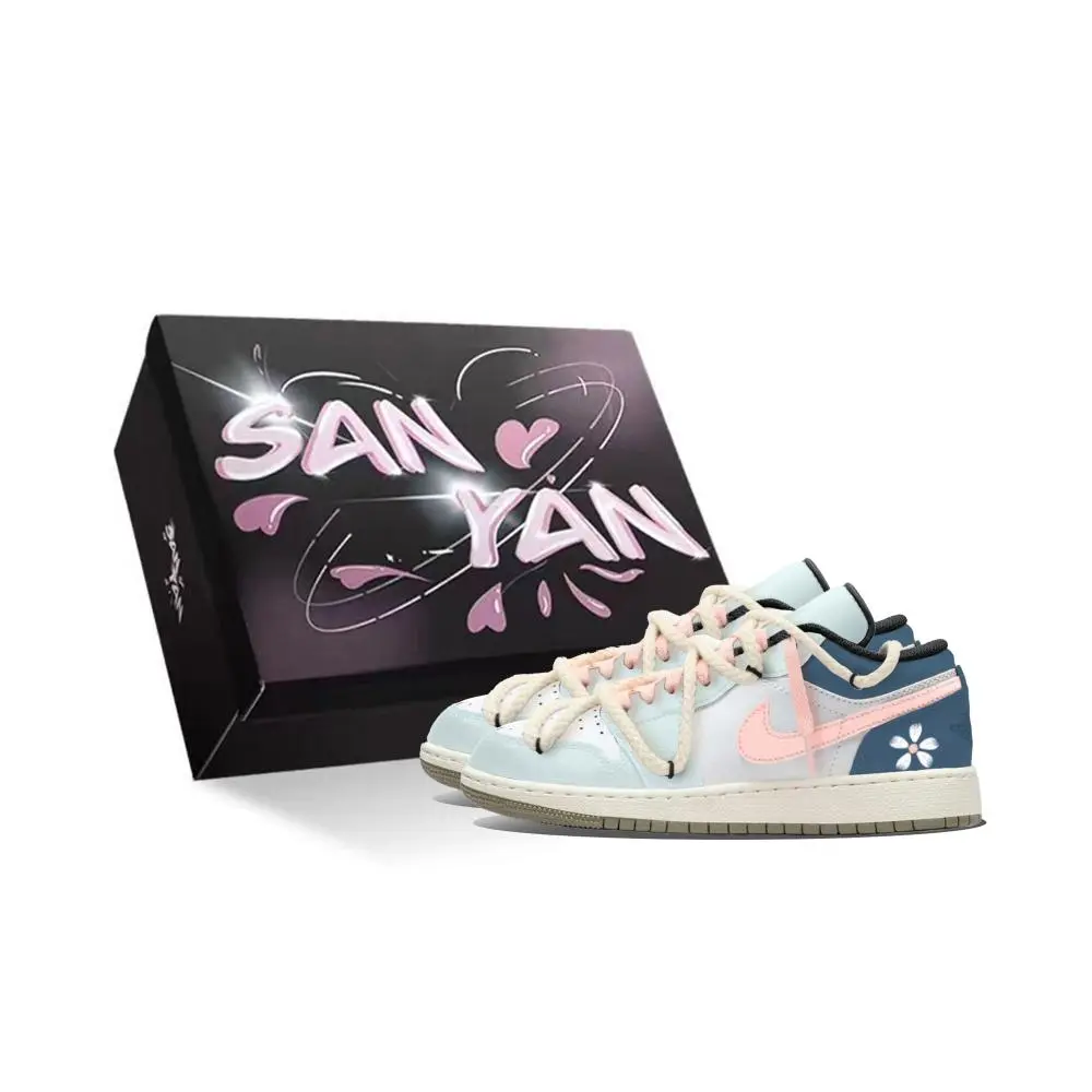Jordan Air Jordan 1 Abrasion Resistant Low top Vintage Basketball Shoes Unisex Blue Pink