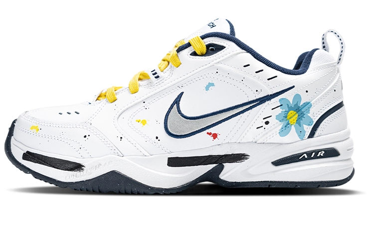 Nike Air Monarch 4 Cushioning Anti-Slip And Wear-Resistant Height Increasing Low-Top Chunky Sneakers Men's White Blue