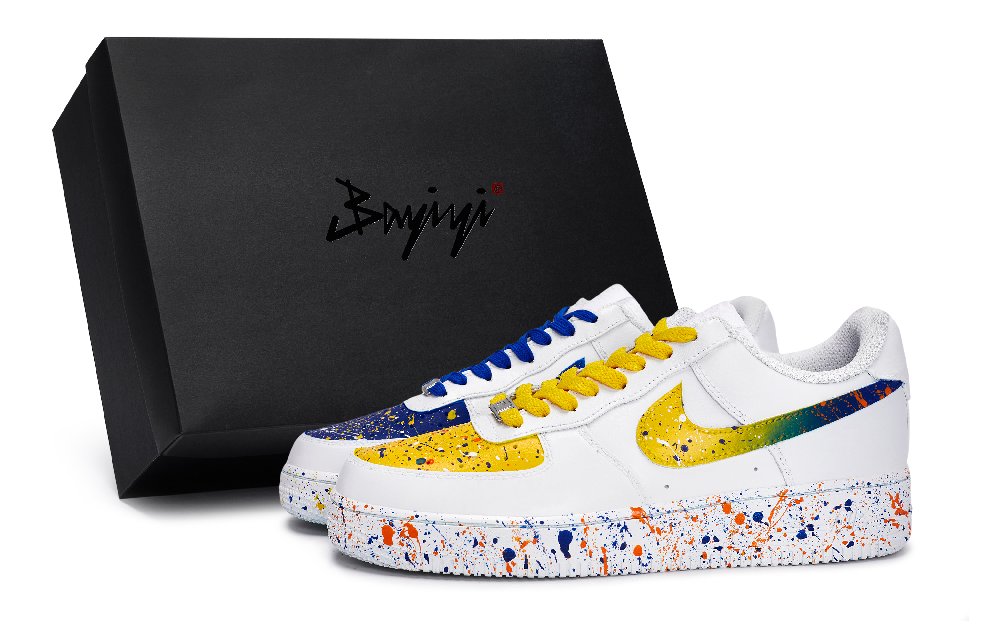 Nike Air Force 1 Slip-Resistant Low-Top Skateboard Shoes Unisex White Yellow Blue