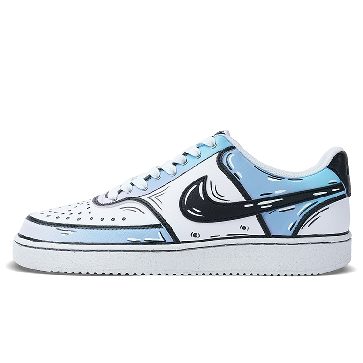 Nike Court Vision 1 Slip-Resistant Cushioning Low-Top Skateboard Shoes Men's Blue White Black