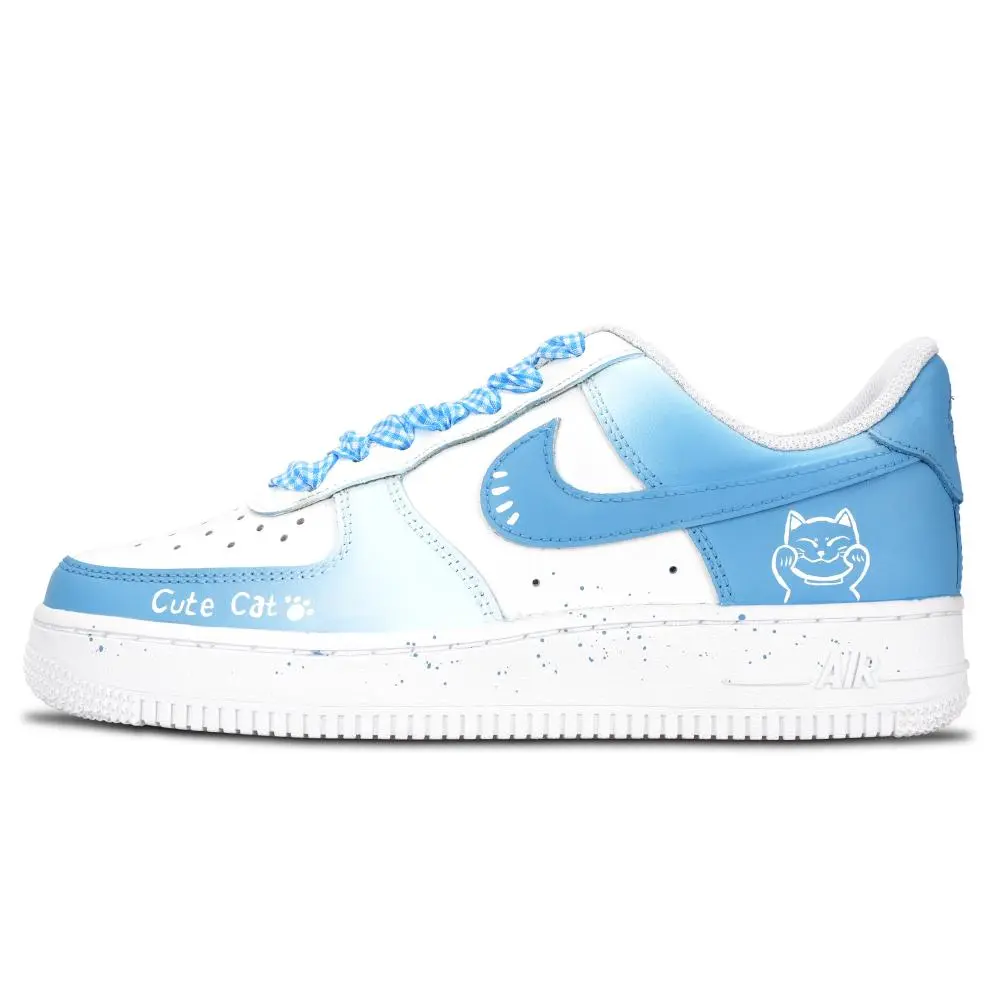 Nike Air Force 1 Meowth Paw Cute Abrasion Resistant Low top Skateboard Shoes Unisex Blue