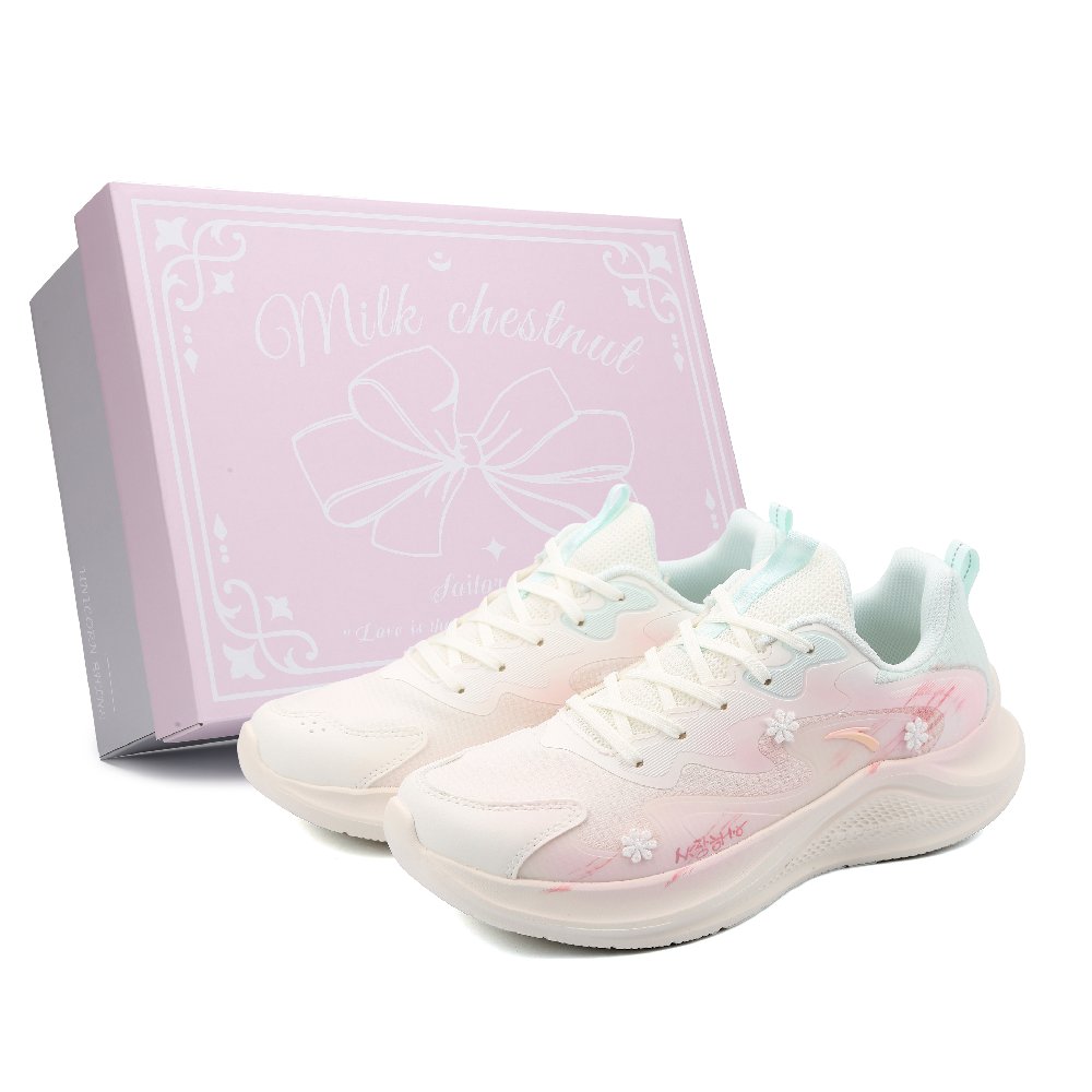 Anta Anti Slip Wear Resistant Low Top Casual Sprint Running Shoes Women's Pink Green