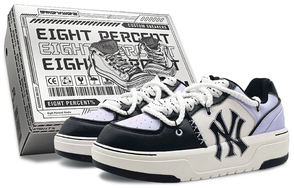 MLB Chunky Liner Wear-Resistant Height Increasing Low-Top Skateboard Shoes Unisex Black Purple