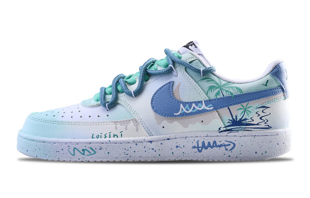 Nike Court Vision 1 Low Top Skateboard Shoes Unisex Beige Cyan