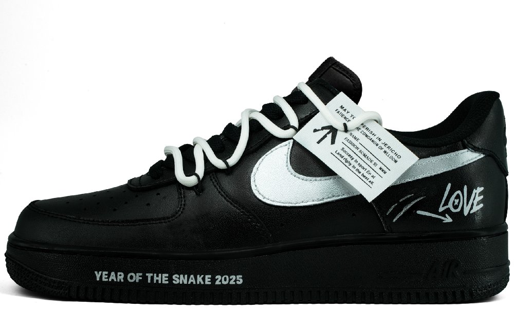 Nike Air Force 1 Low Top Skateboard Shoes Men's Black Silver