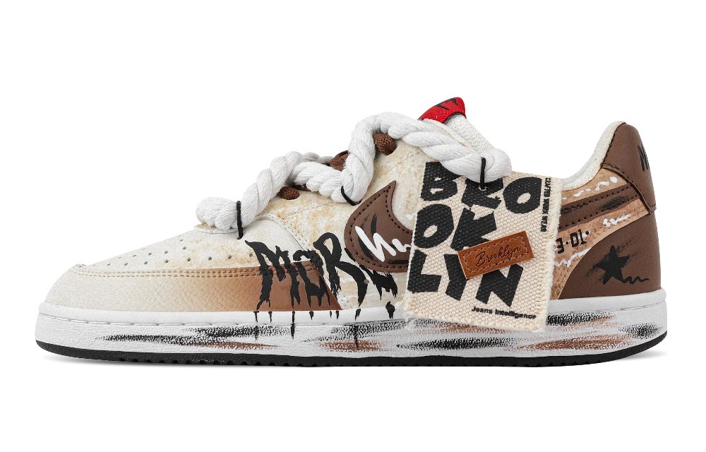 Nike Court Vision 1 Ruined City Abrasion Resistant Low Top Skateboard Shoes Men's Brown White