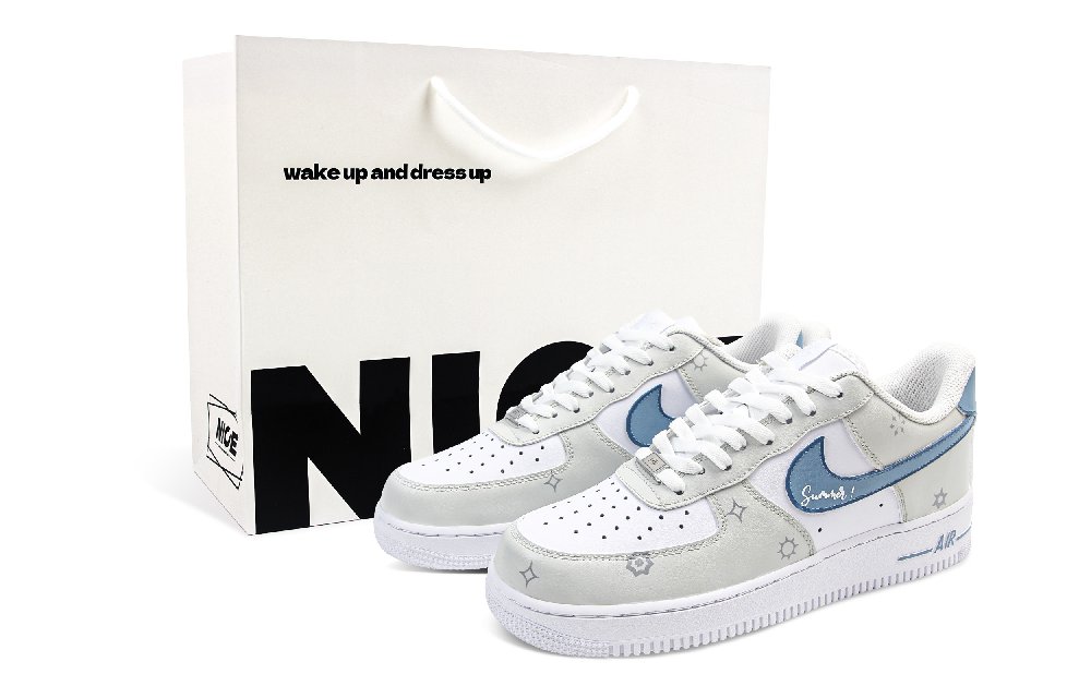 Nike Air Force 1 Abrasion Resistant Low Top Skateboard Shoes Unisex White Blue