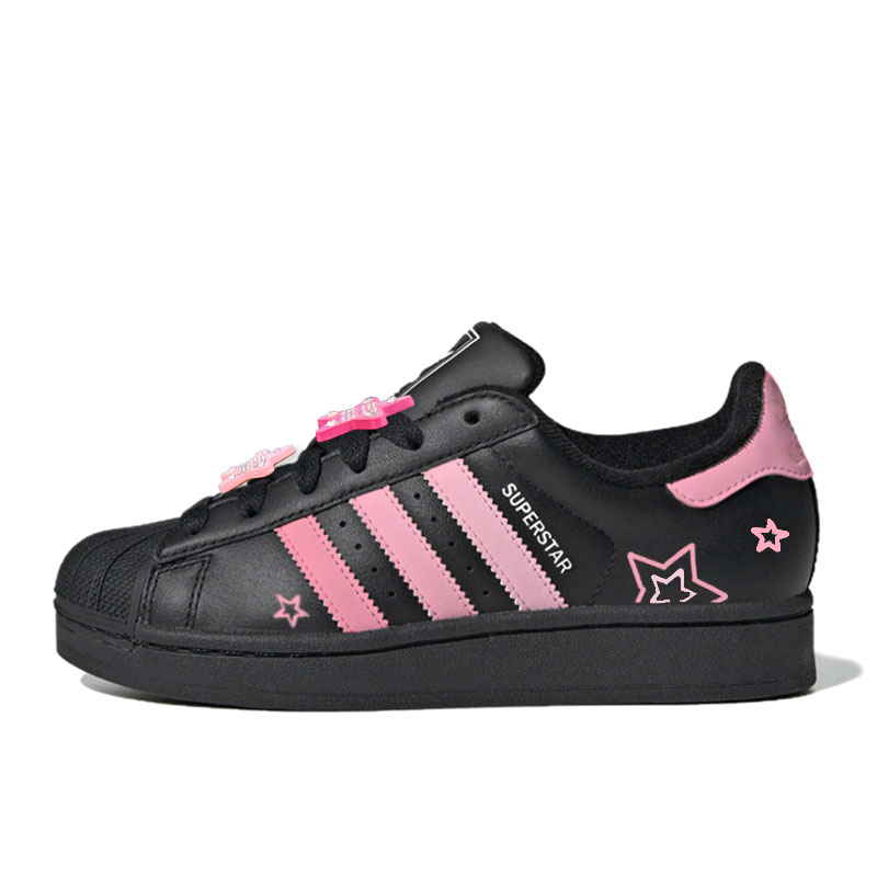Adidas Originals Superstar 2 Star Movement Abrasion Resistant Low Top Skateboard Shoes Women's Black Pink