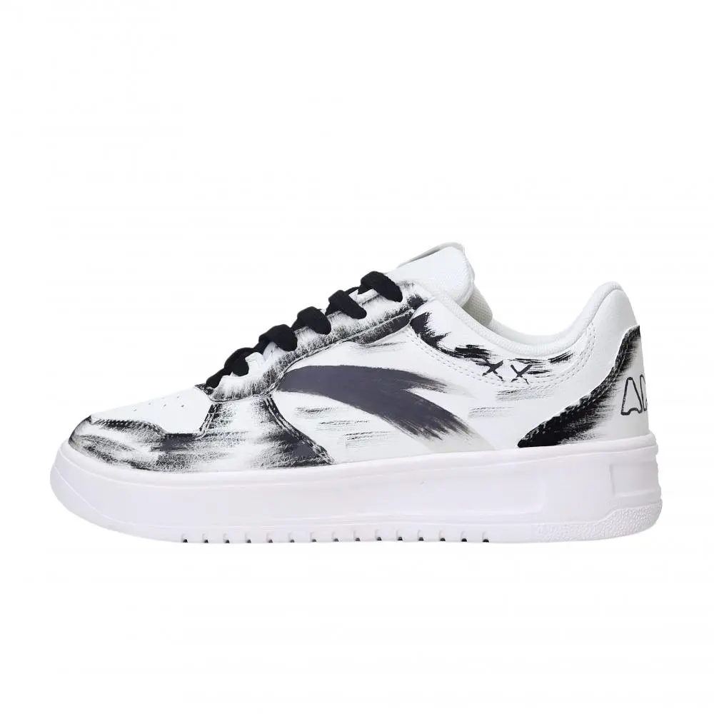 Anta Relaxed Slip Resistant Shock Absorbers Low top Skateboard Shoes Unisex Black White
