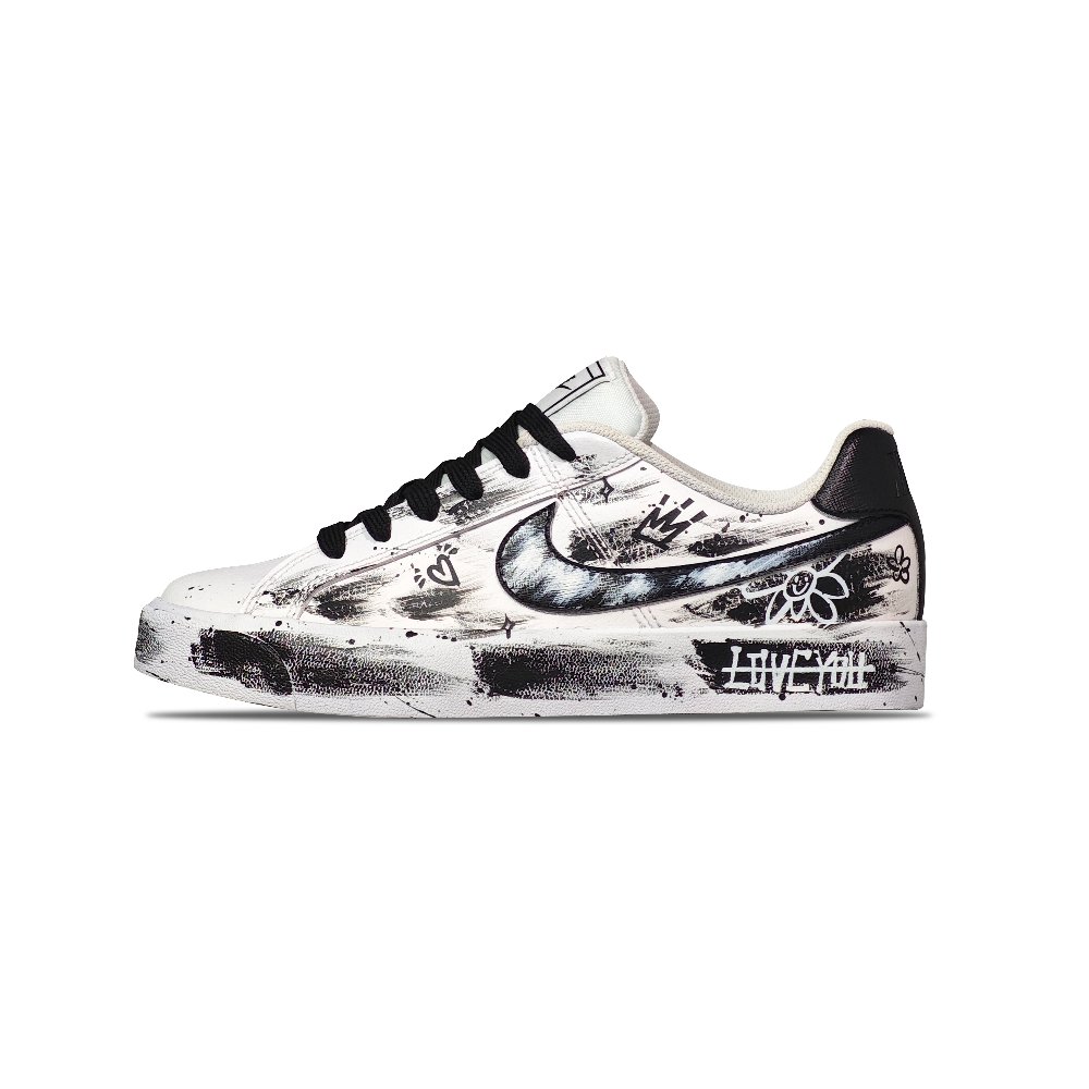 Nike Court Royale AC Anti-Slip Wear-Resistant Low-Top Skateboard Shoes Unisex Black White