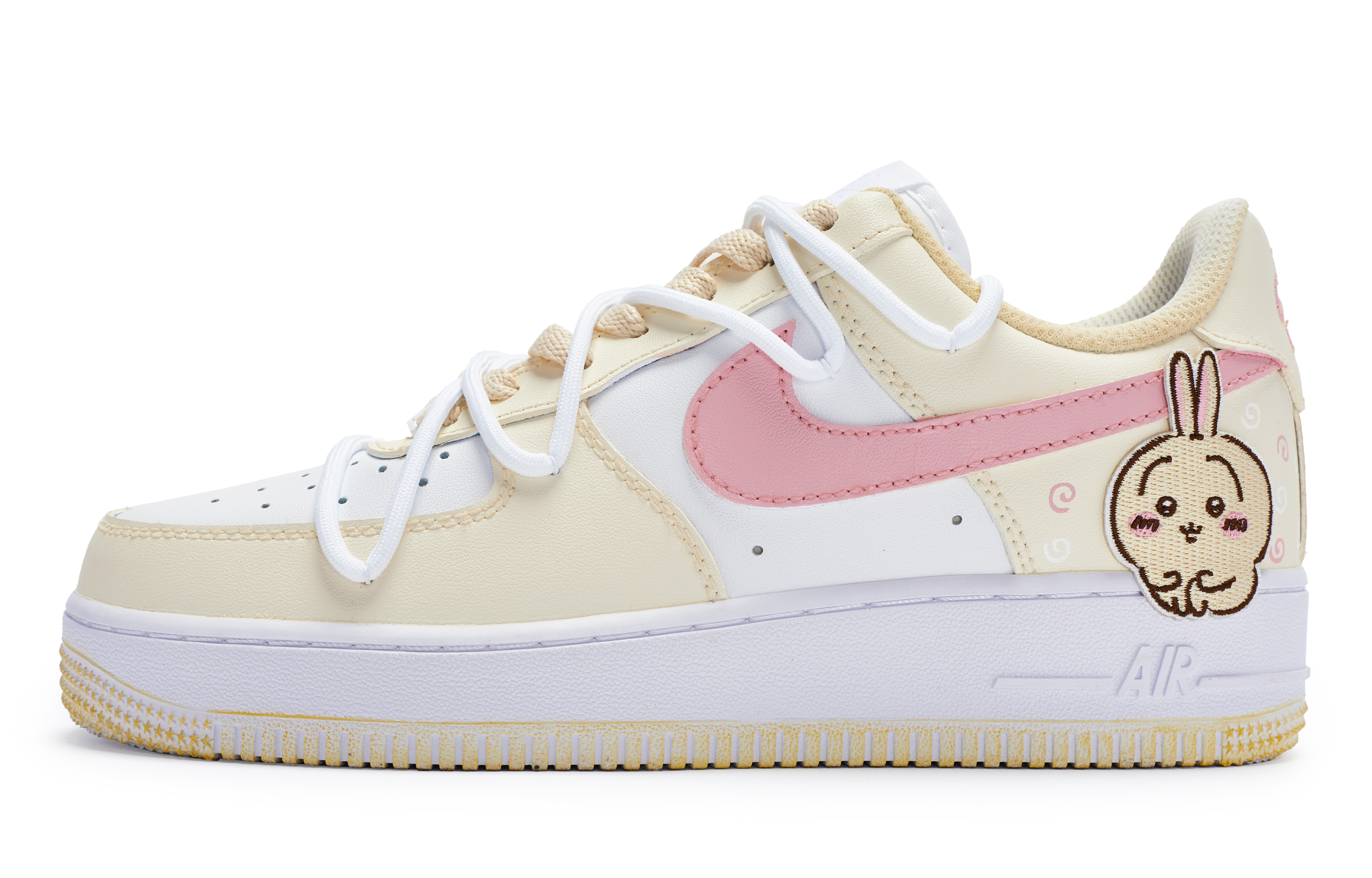 Nike Air Force 1 LOW 811 Manufacturing, Squeaky Bunny Low Top Skateboard Shoes GS Yellow White Pink