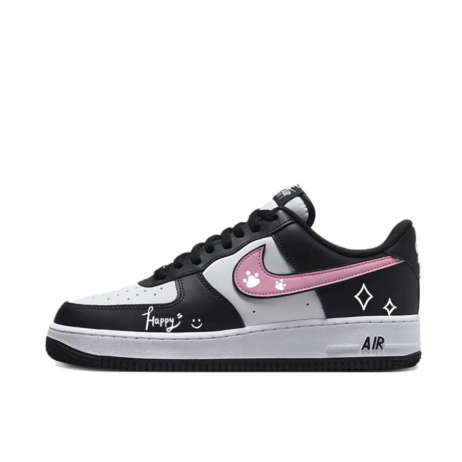 Nike Air Force 1 Cushioning, Wear Resistant Low top Skateboard Shoes Unisex Black White Pink