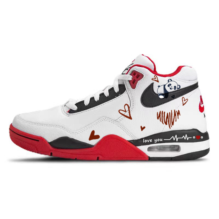 Nike Flight Legacy Beating Heart Heart Panda Mid-Top Vintage Basketball Shoes Men's Red White