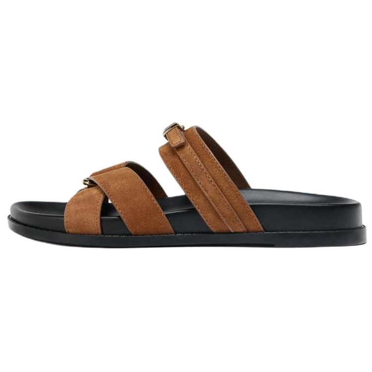 ZARA Slide Slippers Women's Dark Brown Yellow