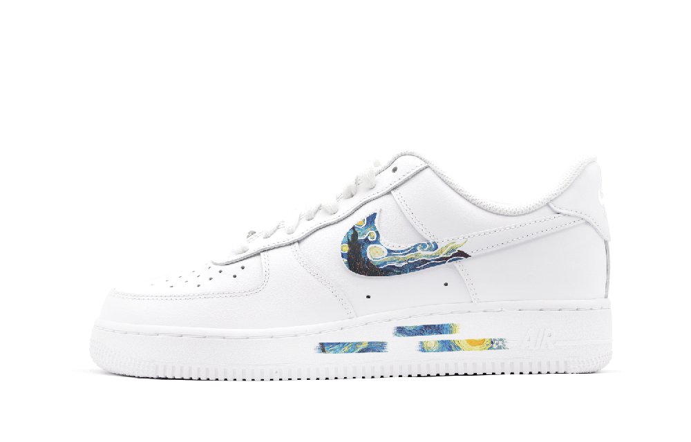 Nike Air Force 1 Oil Painting Collection Starry Sky Anti-Slip Wear-Resistant Low-Top Skateboard Shoes Women's White