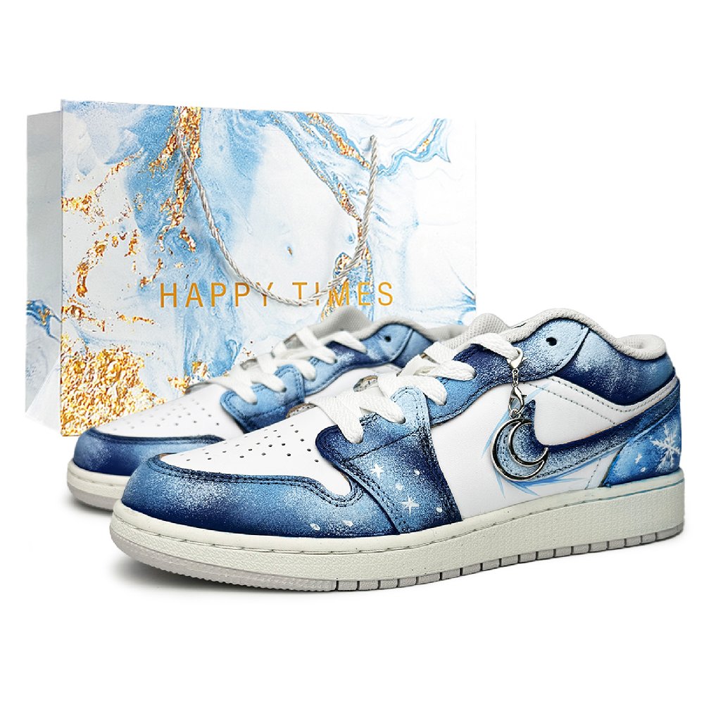 Jordan Air Jordan 1 Echoes Of Snow Abrasion Resistant Low Top Vintage Basketball Shoes Unisex Dark Sky Blue