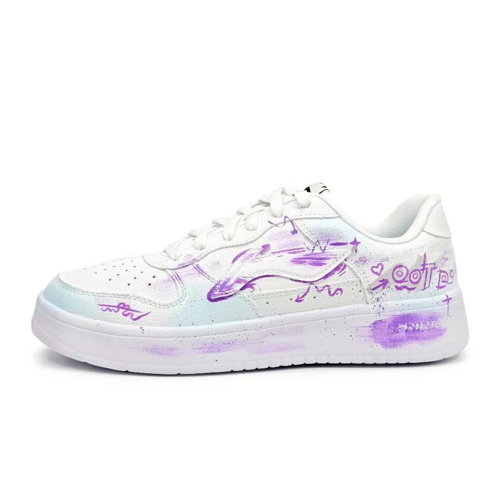 LiNing Pontoon Boats Lightweight Breathable Height Increasing Low Top Skateboard Shoes Unisex White Purple