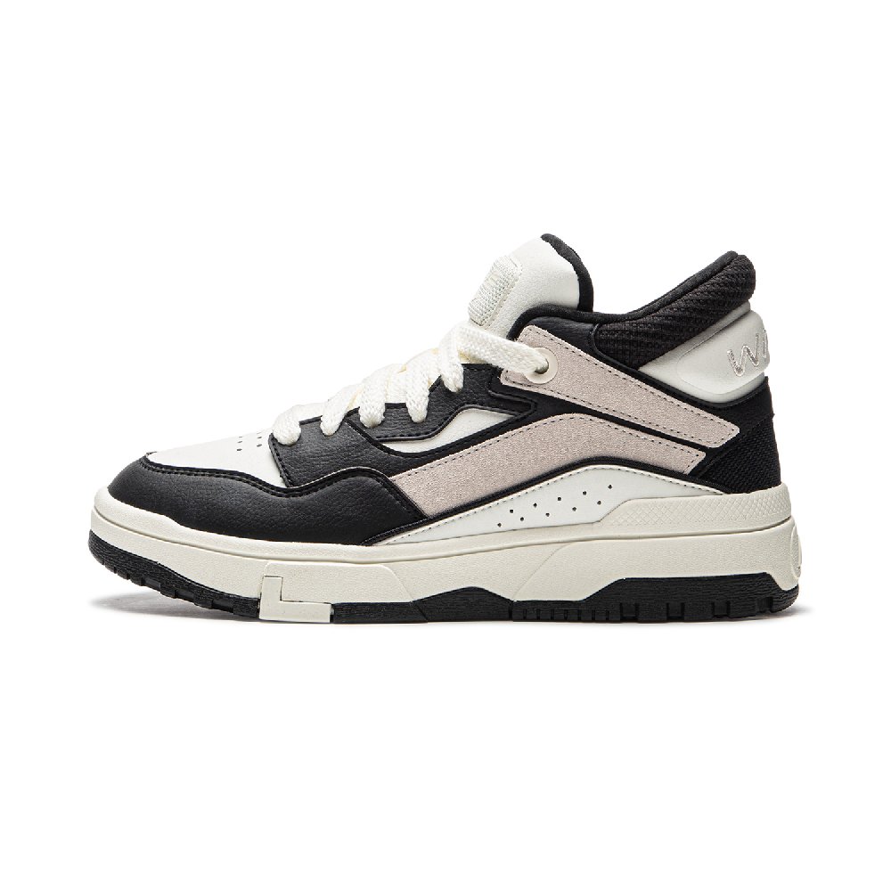 LiNing Sports Trend Series Anti-Slip Wear-Resistant High-Top Skateboard Shoes Women's Black White
