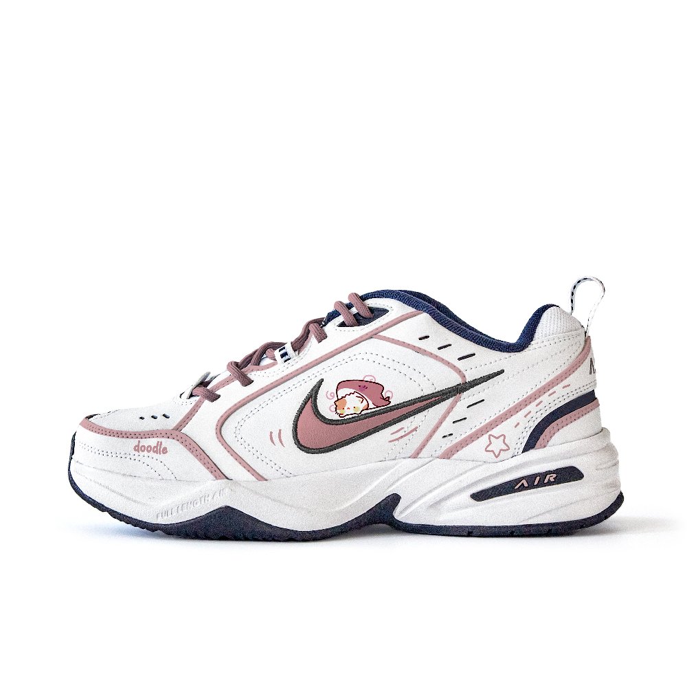 Nike Air Monarch 4 Anti Slip Wear Resistant Low Top Chunky Sneakers Unisex White Red